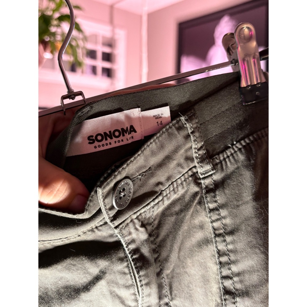 Sonoma Cargo Pants Womens 14 Olive Green Stretch Utility Multi Pocket Gorpcore - Picture 4 of 11